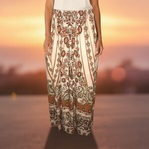 NEW•Sugared + Bronzed Gorgeous Boho Maxi Skirt- Lining & Side Slit•14